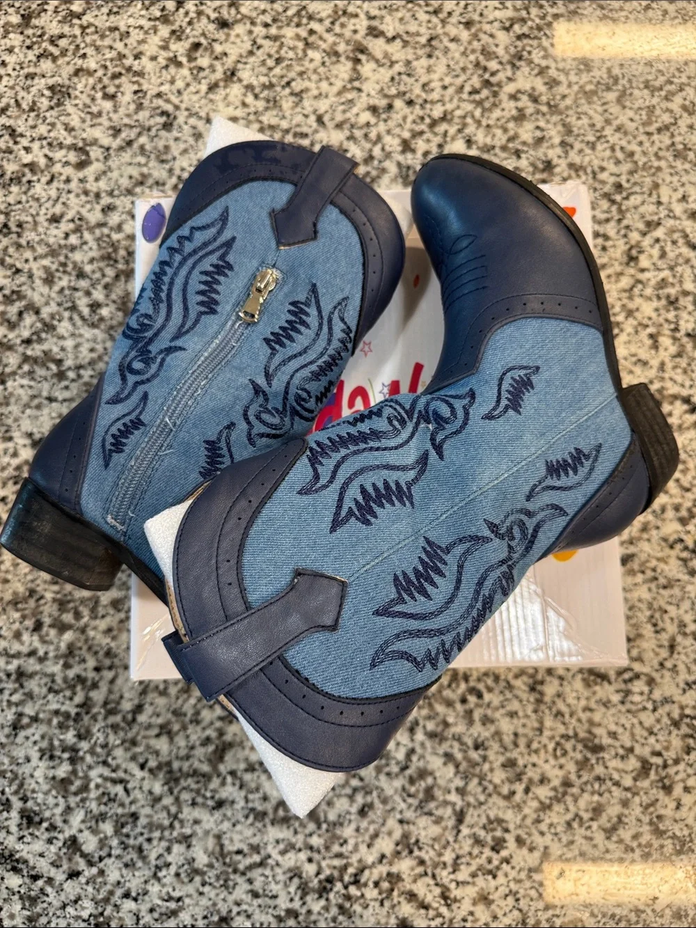 Classic Navy Western Ankle Booties with Embroidered Detail